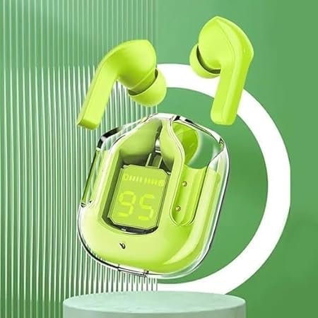 Ultrapods TWS Earbud Transparent Design, 30 Hrs Playtime with Fast 30 Hrs Playtime with Fast Charging Bluetooth 5.313Mm Hd Bass Drivers (Green) - in Ear