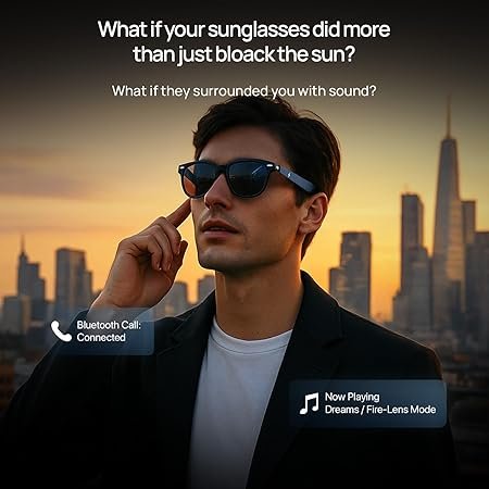 Firee-Booltt Fire-Lens Dune Smart Glasses, Bluetooth Calling And Open-Ear Bluetooth Sunglasses with HD Sound And Smart Audio Touch Controls Voice Assistant (Siri/Alexa/Google), Fast Charging for Men & Women