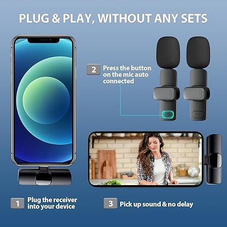 K9 Dual Wireless Lavalier Microphone for All Smartphones | Noise Cancellation Dual Mic Set with Receiver for Recording Interviews, Vlogs, YouTube, Reels