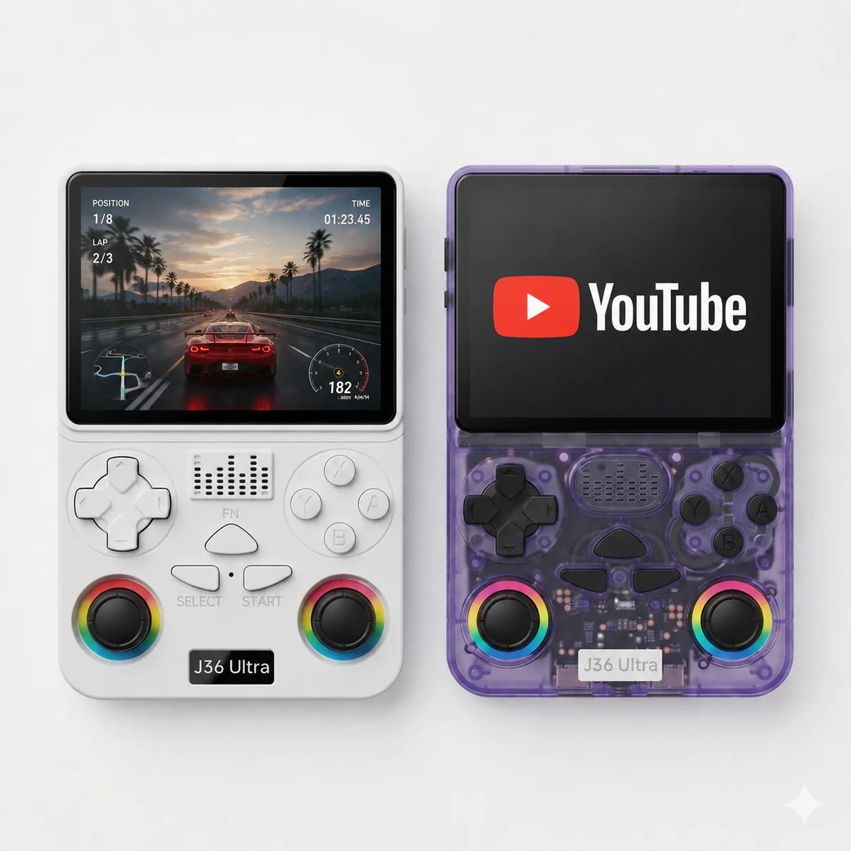 J36 Ultra Handheld Gaming Console, Orange, RGB Dual Joysticks, Portable Retro Game Player Multicolour as per availibility