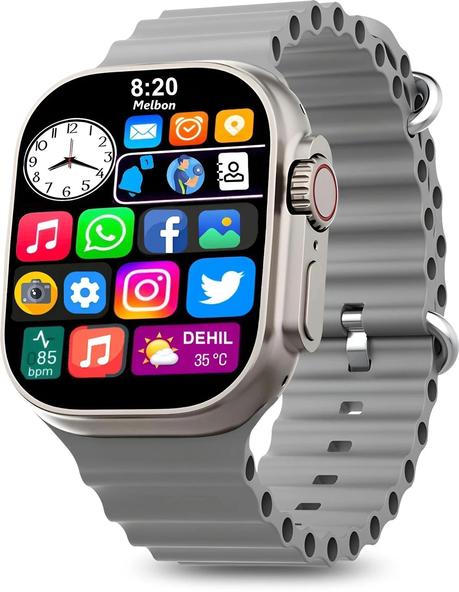 S10 PRO Smartwatch with Bluetooth Calling, HD Touch Display, Heart Rate & SpO2 Monitor, Multiple Sports Modes, Grey Silicone Strap (Regular)