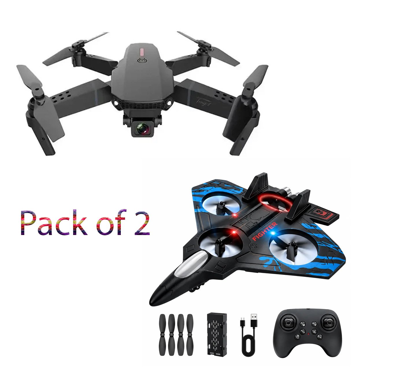 X25 Fighter Aircraft Drone + E88 Drone Combo | 2 Drones Pack with Remote Control | Dual Drone Combo for Kids & Adults