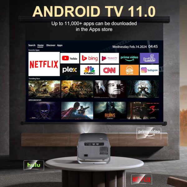 Smart Android 13.0 Projector, 4K Support, 12000 LUX, WiFi 6, Electric Focus, Built-in Streaming Apps - Image 5